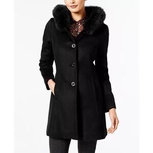 Forecaster Of Boston Women's Fox-Fur Trim A-Line Walker Coat Black Size 4
